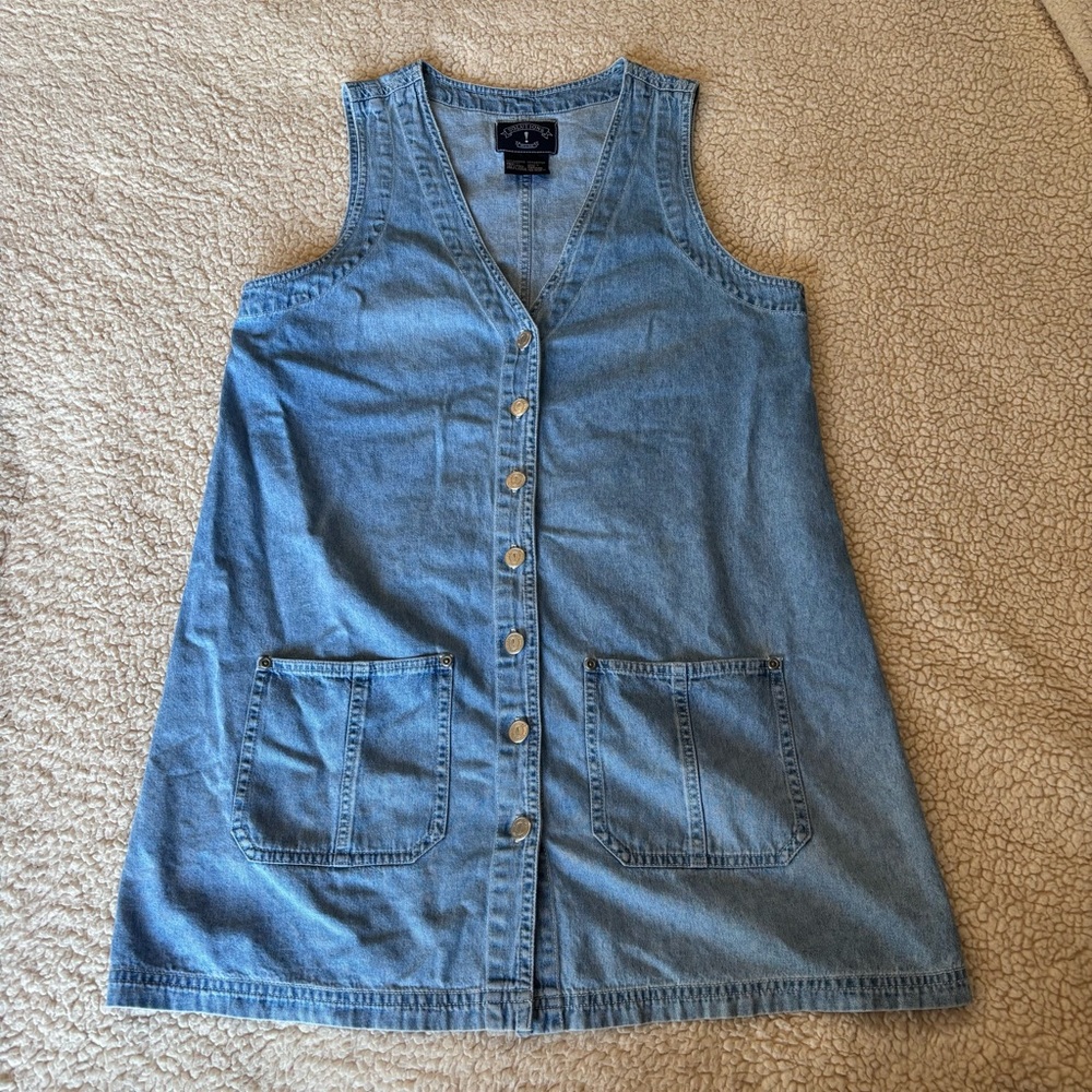 Vintage Button-Front Denim Dress - Light Blue
